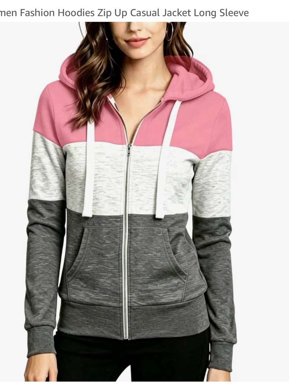 Colorblock Zip-Up Hoodie Jacket - Pink/Gray XL NWT